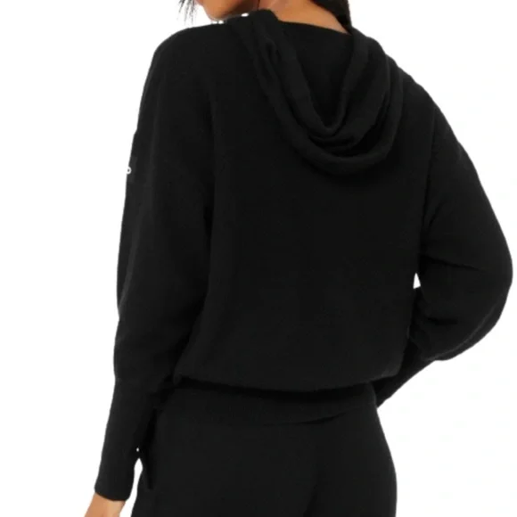 ALO Yoga Black Jet Set Cashmere Pullover Sweatshirt Hoodie XS - Picture 2 of 12